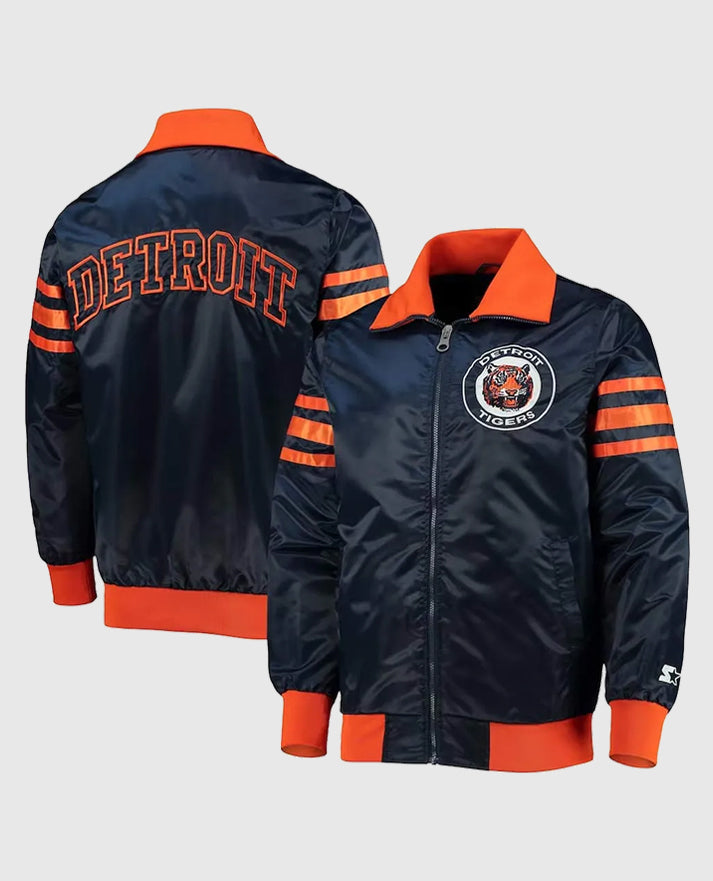 The Captain III Detroit Tigers Satin Navy Blue Jacket