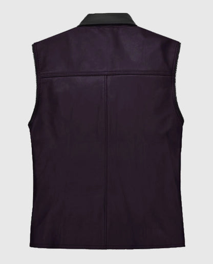 Two-Tone Purple and Black Biker Leather Vest For Men