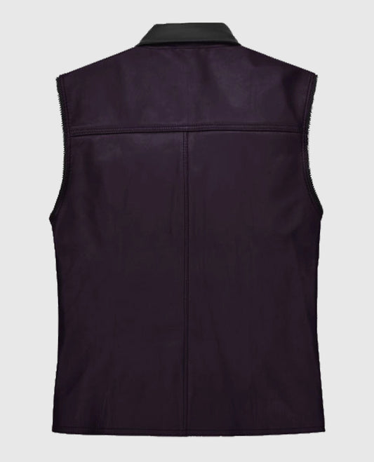 Two-Tone Purple and Black Biker Leather Vest For Men