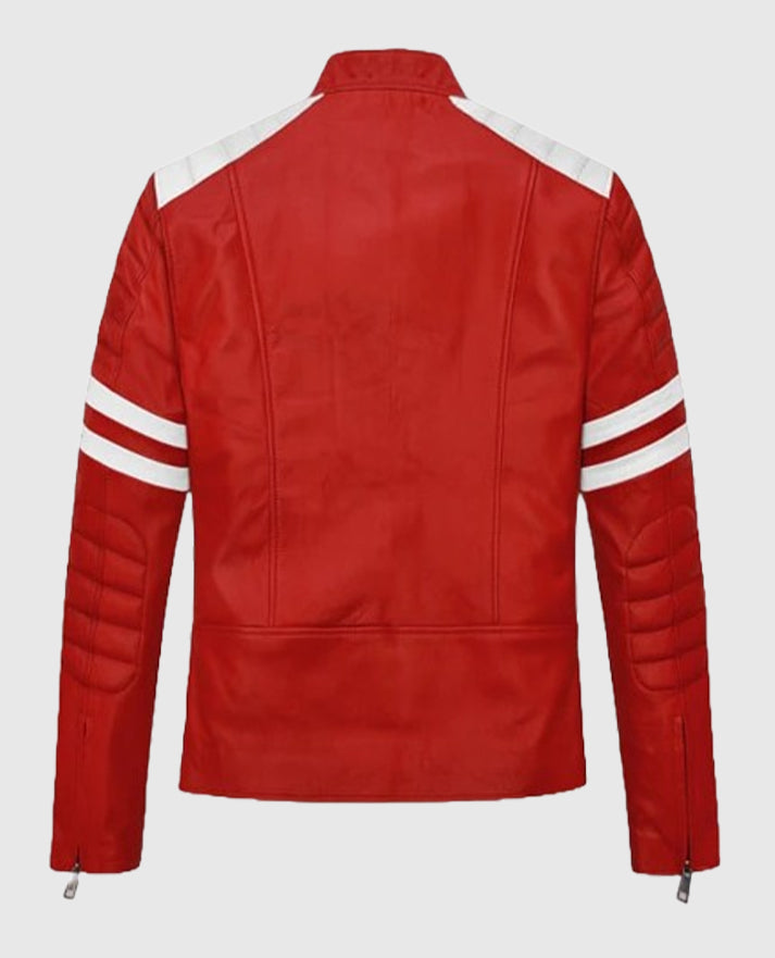 Tyler Durdens Fight Club Red Biker Leather Jacket