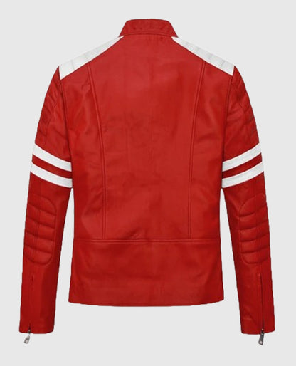 Tyler Durdens Fight Club Red Biker Leather Jacket