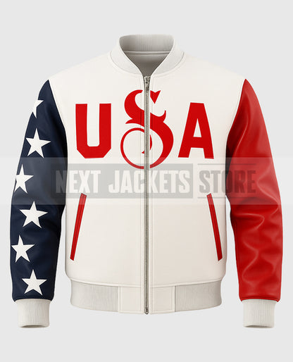 U.S. Olympic 2024 Snoop Dogg Leather Sleeves Jacket