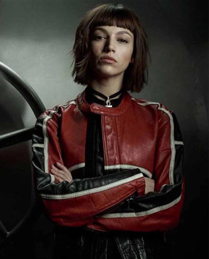 Money Heist Red and White Ursula Corbero Leather Jacket