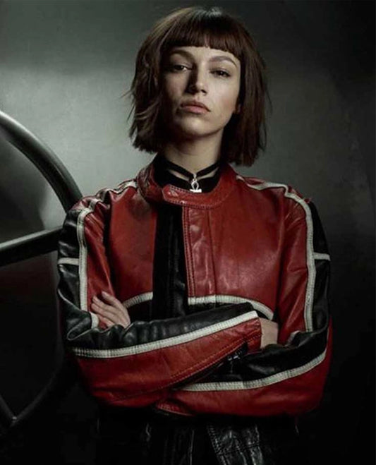 Money Heist Red and White Ursula Corbero Leather Jacket