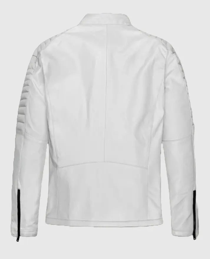 Vin Diesel White Leather Biker Jacket