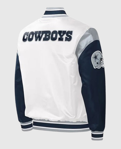 Warm-Up Pitch Dallas Cowboys Blue and White Varsity Satin Jacket