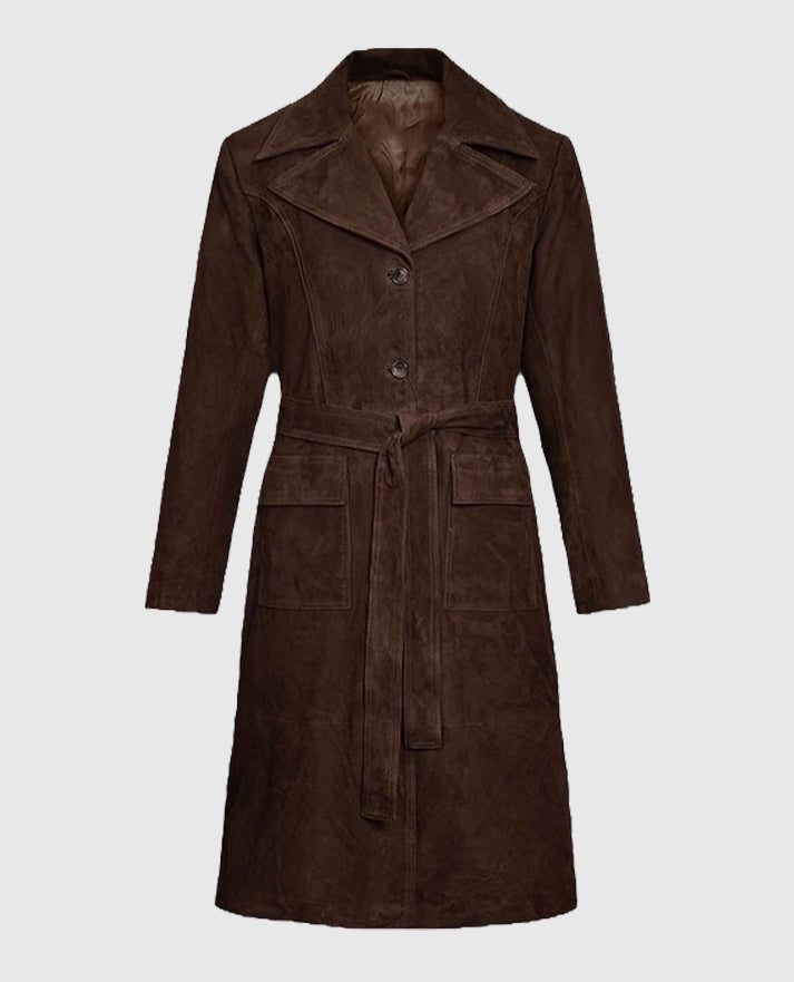 Women's Dark Brown Suede Alpine Leather Long Coat