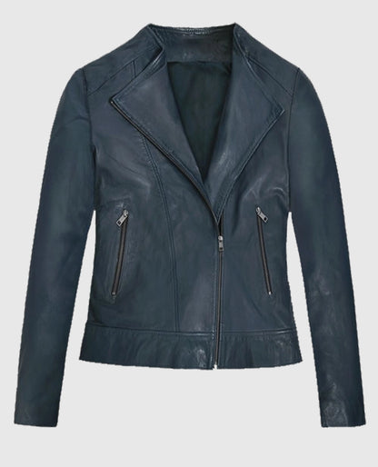 Women's Soft Winsor Blue Washed & Wax Leather Jacket