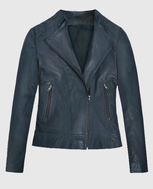 Women's Soft Winsor Blue Washed & Wax Leather Jacket