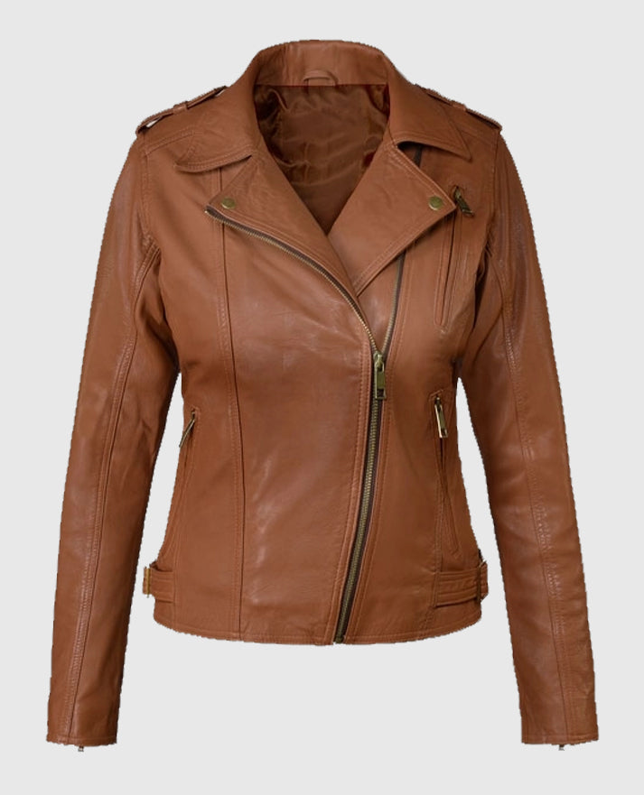 Womens Brown Biker Leather Jacket