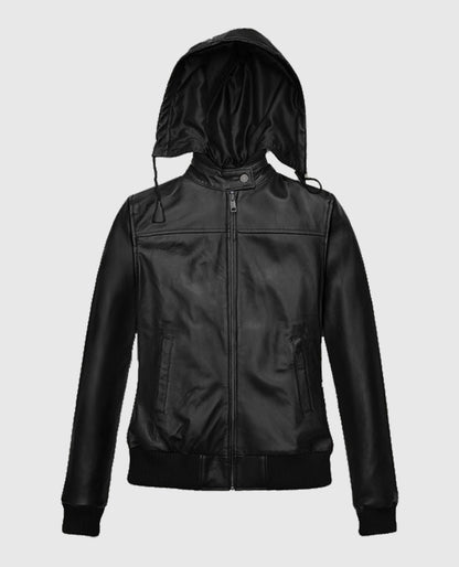 Buy Women's Symphony Detachable Hood Leather Jacket