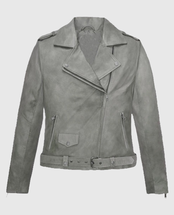 Womens Gray Suede Biker Leather Jacket