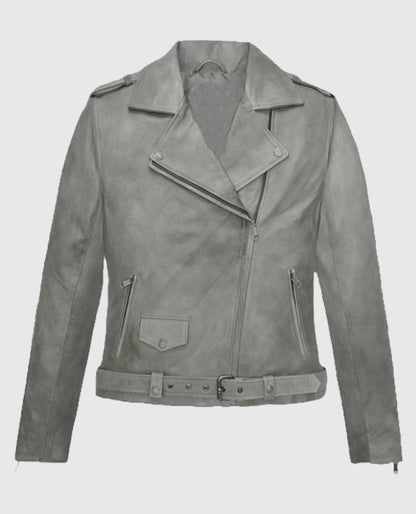 Womens Gray Suede Biker Leather Jacket
