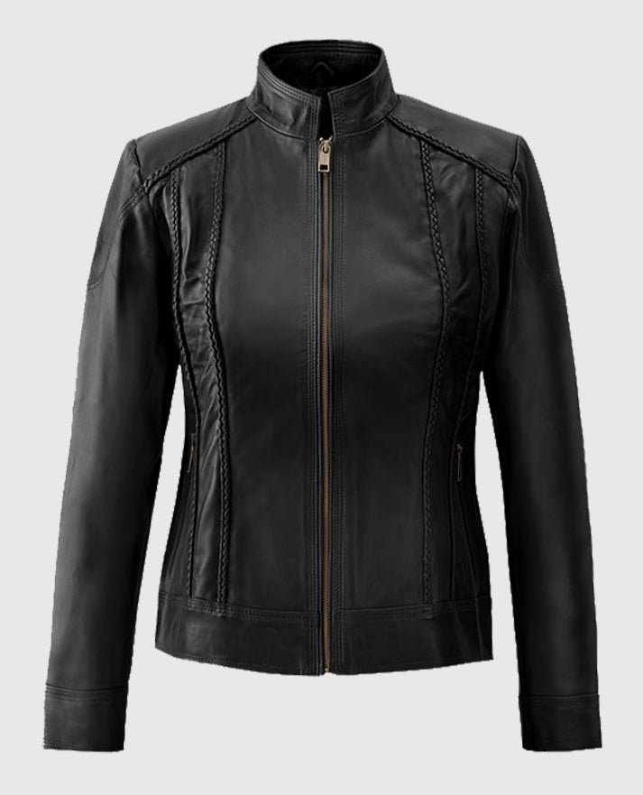 Buy Black Cafe Racer Leather Clova Jacket For Women