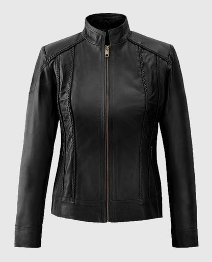 Buy Black Cafe Racer Leather Clova Jacket For Women