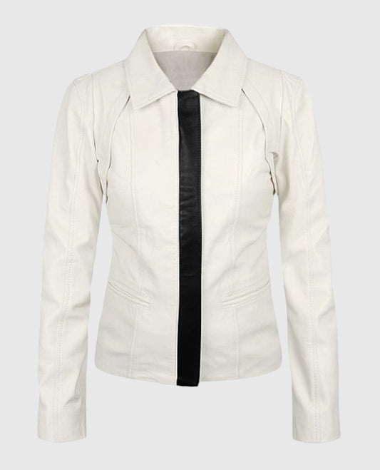 Women's Off-White Shirt-Style Leather Jacket