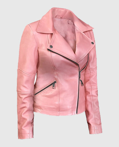 Women's Pink Biker Leather Jacket