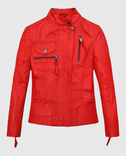 Women's Red Washed and Wax Leather Jacket
