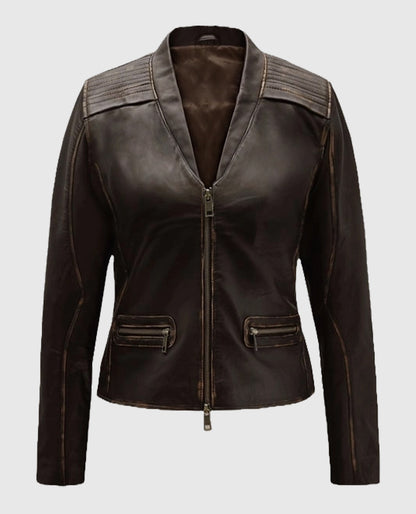 Women's Rubbed Brown Leather Jacket