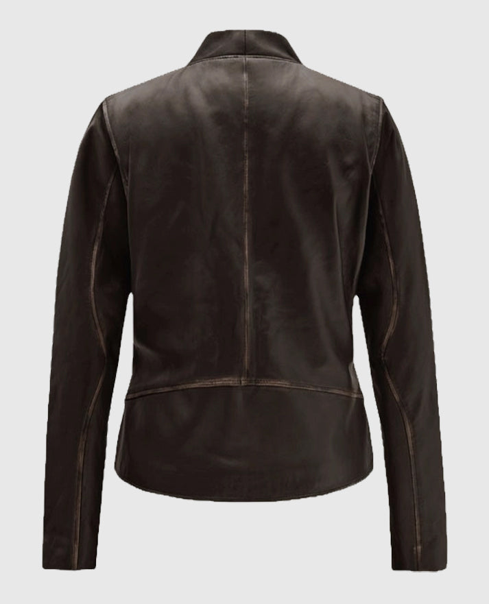Womens Rubbed Leather Brown Jacket
