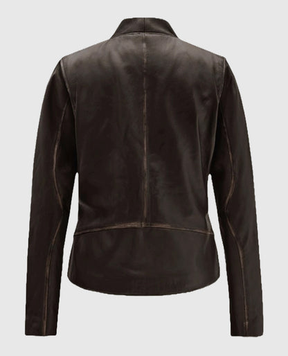 Womens Rubbed Leather Brown Jacket