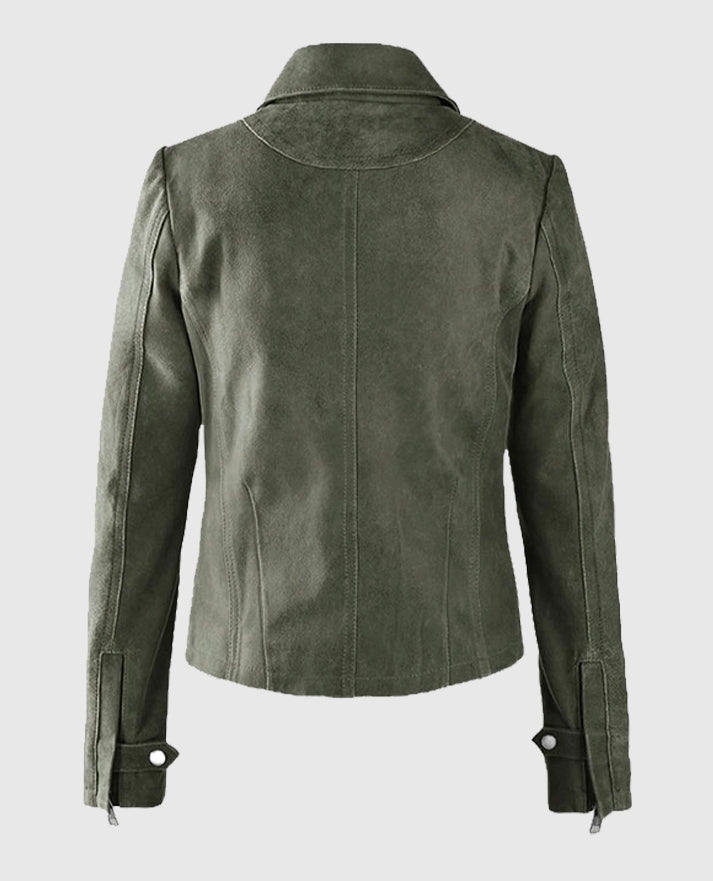 Womens Vintage Olive Green Suede Leather Jacket