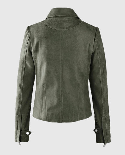 Womens Vintage Olive Green Suede Leather Jacket