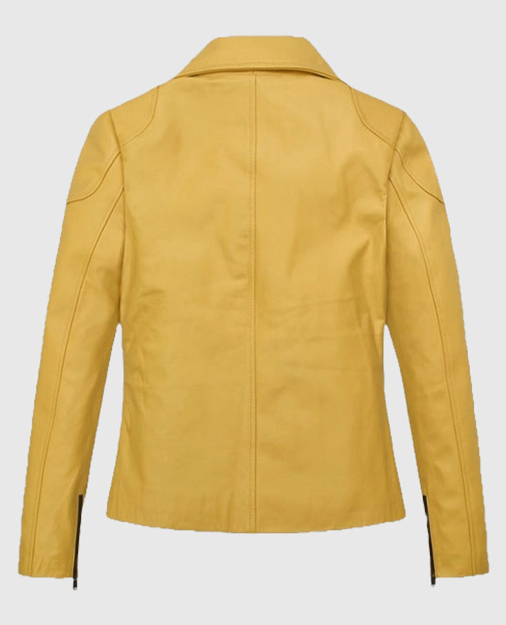 Women's Yellow Leather Moto Jacket - second image