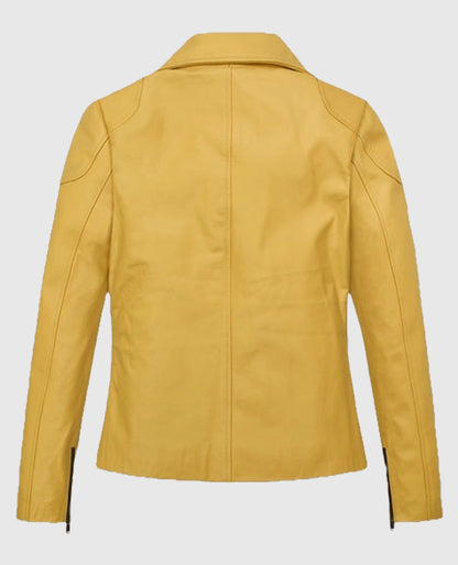 Womens Yellow Leather Moto Jacket