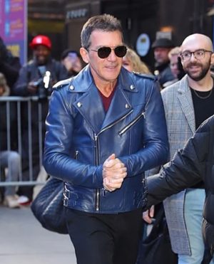 Antonio Banderas Blue Leather Biker Jacket