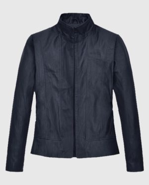 Women?s Stand-Up Collar Black Leather Jacket