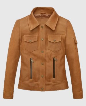 Canberra Tan Gigi Hadid Leather Jacket