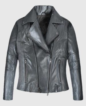 Women?s Silver Biker Leather Jacket