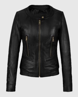 Women?s Black Cafe Racer Leather Jacket