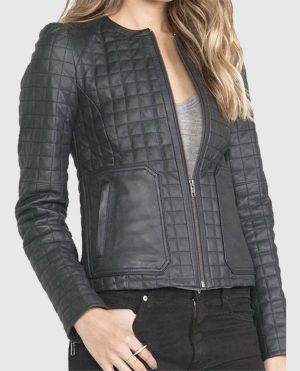 Women?s Quilted Black Leather Jacket