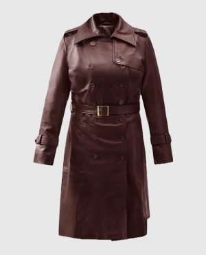 Soft Maroon Wax Halcon Leather Trench Coat