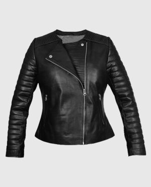 Women?s Black Quilted Biker Leather Jacket