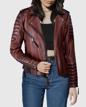 Women?s Charlotte Burnt Maroon Leather Jacket