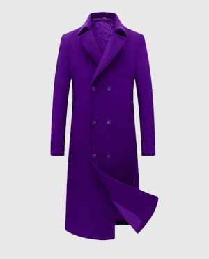 Men’s Purple Double-Breasted Long Trench Coat